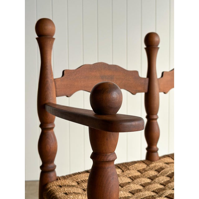 Vintage Sculptural Turned Wood Double Bench With Woven Rope Seat, C. 1950s For Sale - Image 11 of 14