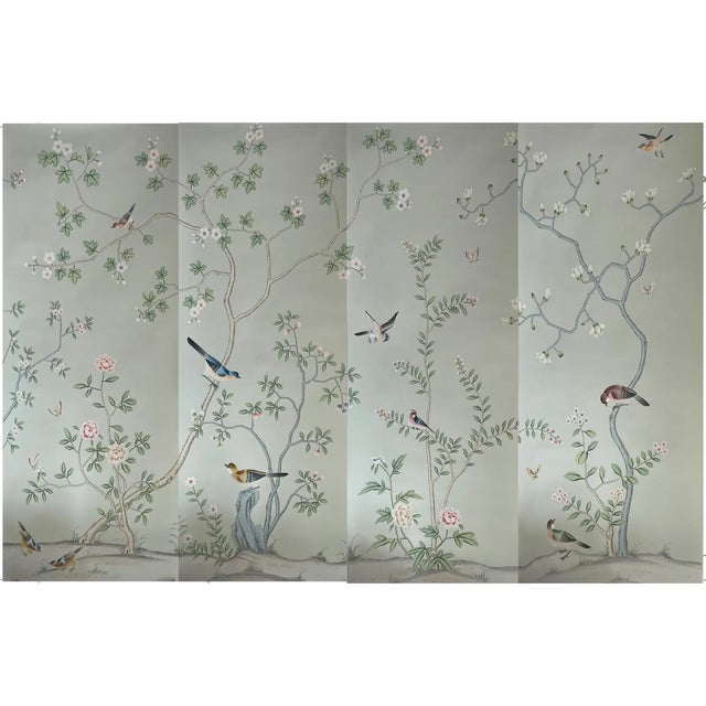 Chinoiserie Chinoiserie Floral Panels Hand Painted Wallpapers Murals - 4 Panels For Sale - Image 3 of 3