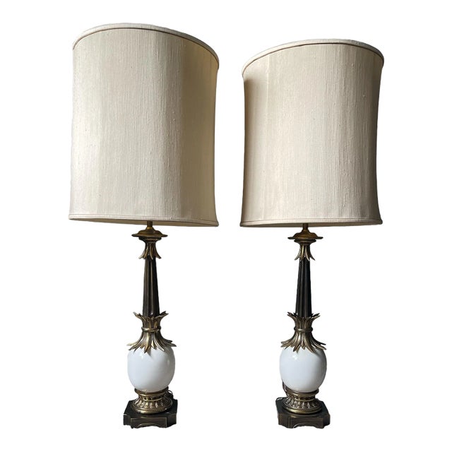 Mid Century Hollywood Regency Stiffel Ostrich Egg Lamps- a Pair For Sale