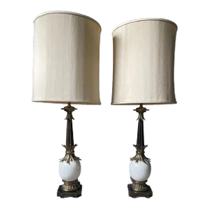 Mid Century Hollywood Regency Stiffel Ostrich Egg Lamps- a Pair