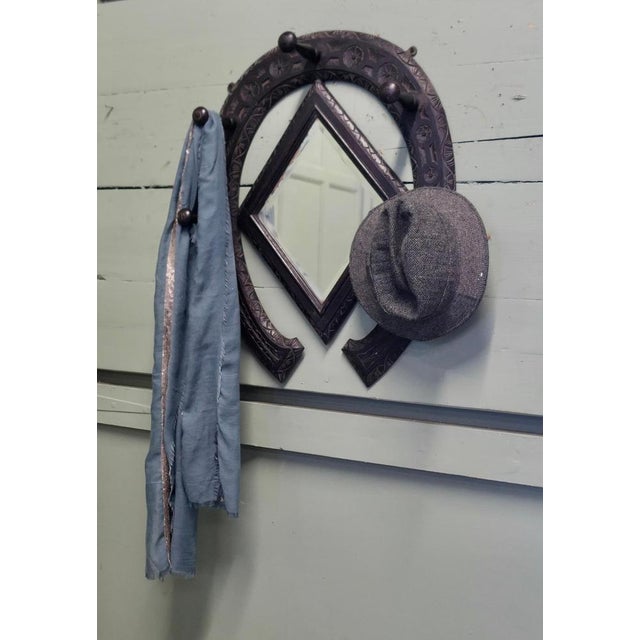 Wood Gothic Horseshoe Coat and Tack Rack with Mirror For Sale - Image 7 of 8