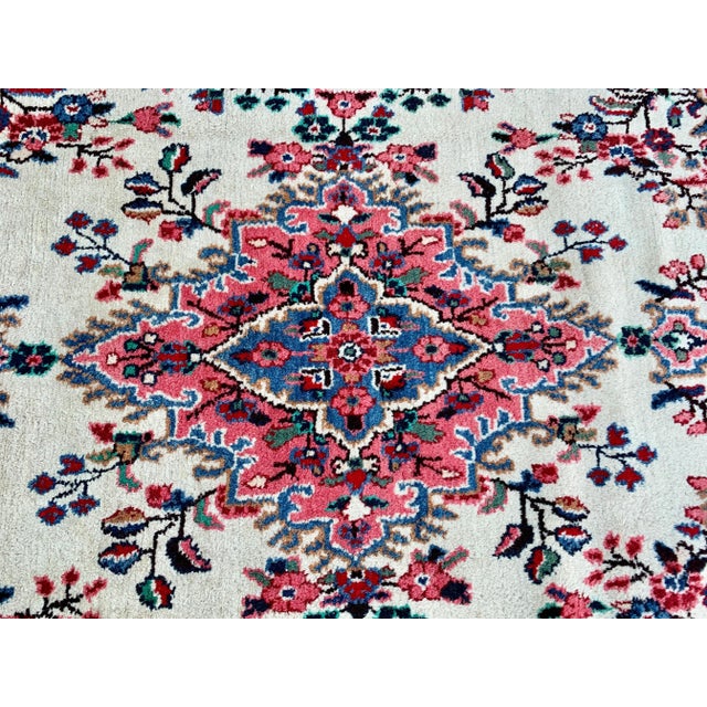 Vintage Persian Hand-Knotted Wool Rug With Ivory Field & Rose Floral Medallion For Sale In South Bend - Image 6 of 12
