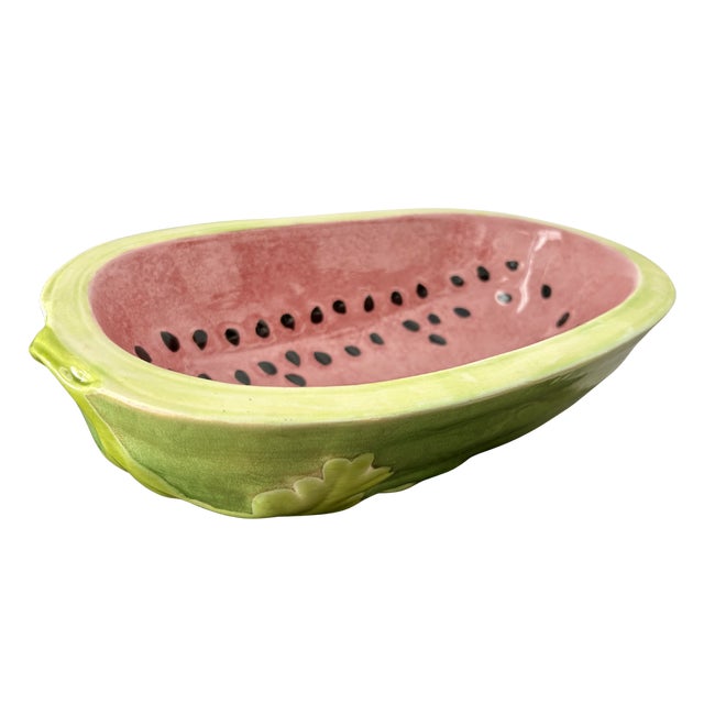 Vintage Watermelon Ceramic Serving Bowl – Mid-Century Modern Trompe L’Oeil Americana Folk Art Dish For Sale - Image 6 of 10