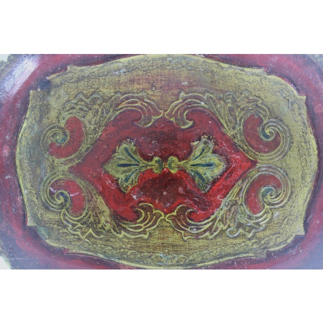 Red Small Vintage Italian Florentine Gilded Wood Tray For Sale - Image 8 of 8