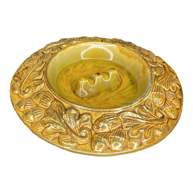 Mid Century Gold Acorn California Original Ceramic Ashtray For Sale