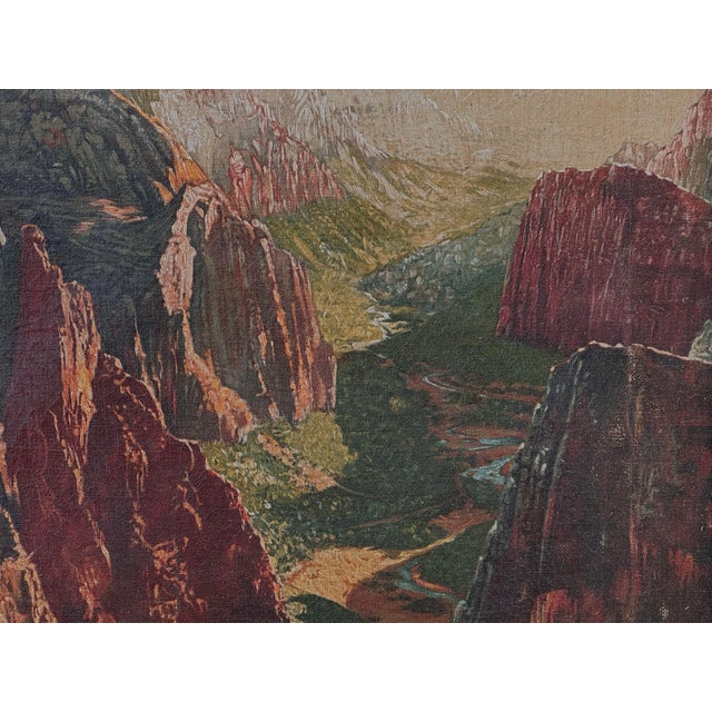 Antique American old western style painting of Observation Point Zion park. Oil on canvas signed lower left Plath with a...