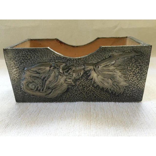 Vintage silver tone decorative tin sheet metal glued on a wood box, made in England. A rare find at Portebello Road in...