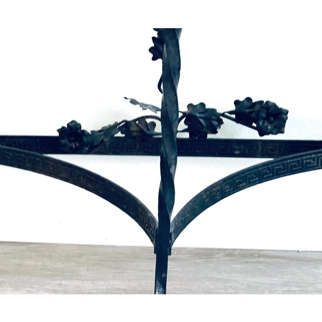 Black Antique C1920s Italian Wrought Iron Console Demilune Table With Glass Top For Sale - Image 8 of 10