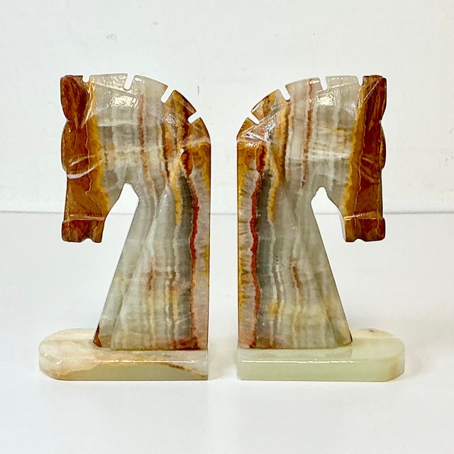 1970s Vintage Southwestern Boho Chic Italian Hand-Chiseled Onyx Marble Horse Bookends - A Pair For Sale - Image 15 of 15