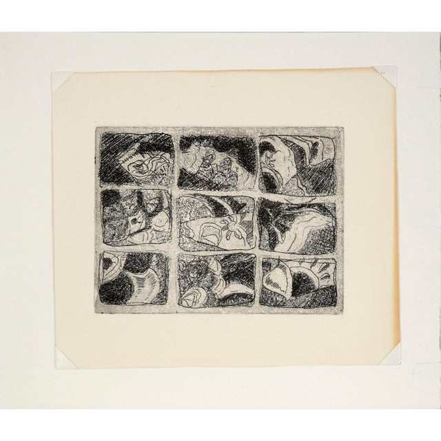 Paper Nine Pane Window - Abstracted Etching in Ink on Paper by Doris Warner For Sale - Image 7 of 7