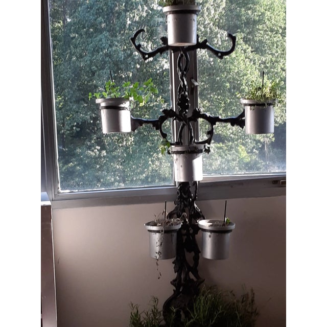 Art Nouveau Early 20th Century Solid 68" Tall Black Heavy Solid Wrought Iron Plant Pot Holder Stand For Sale - Image 3 of 10