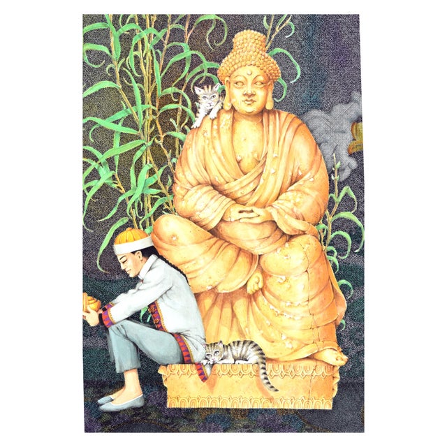 1980s Vintage Aladdin and the Lamp With Dragon and Cats by Ben Black For Sale - Image 5 of 6
