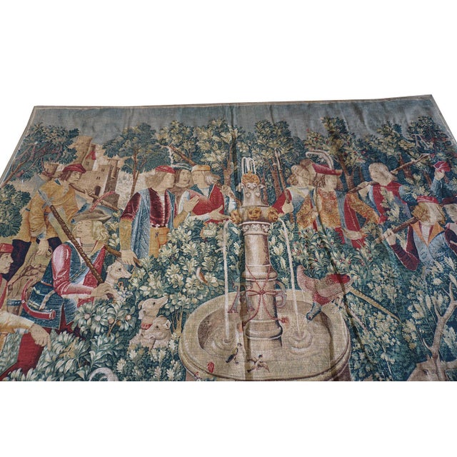 Vintage Square Tapestry Continental Traditional European Allover Floral Flat Weave For Sale - Image 12 of 12