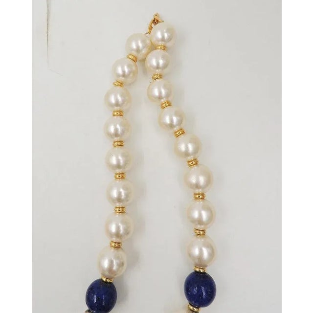 Vintage Circa 1992 Signed Napier Mabe Faux-Pearl & Lapis Necklace For Sale In Philadelphia - Image 6 of 12