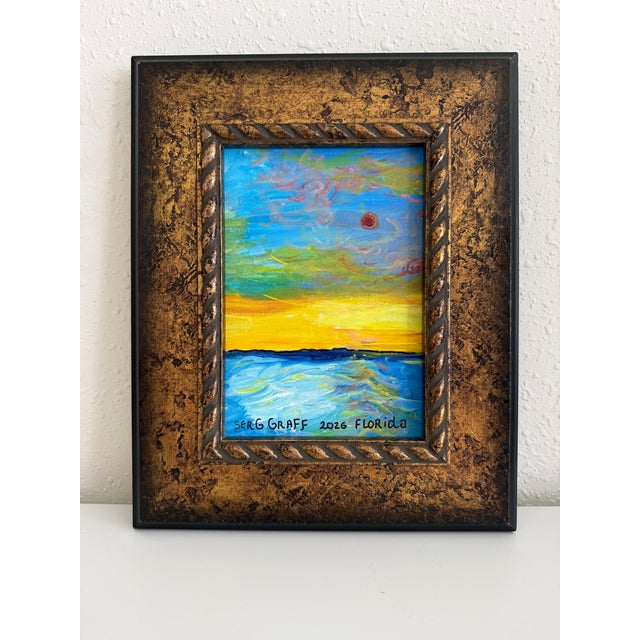 Original Serg Graff Ocean Sunset Acrylic Painting Framed Small Seascape Art For Sale In Jacksonville, FL - Image 6 of 8