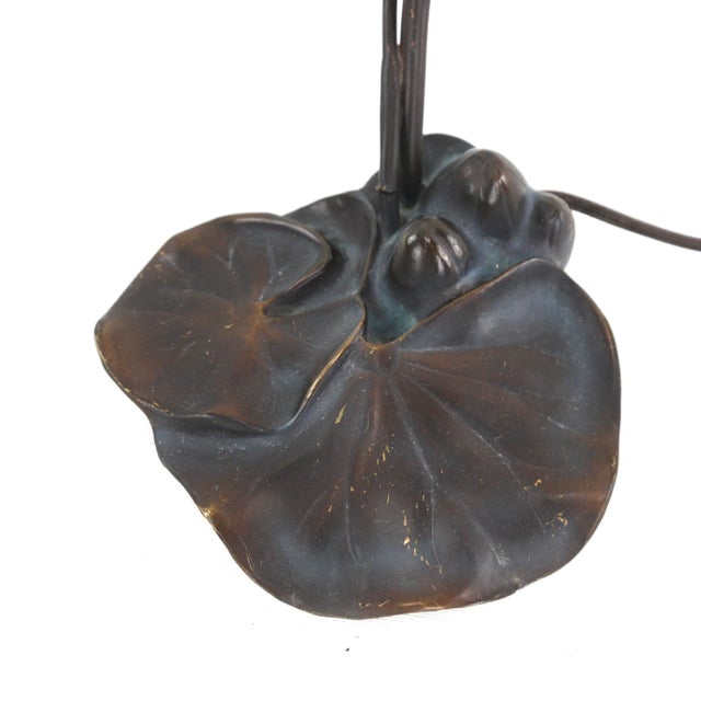 Metal Mid 20th Century Bronze Cast Lotus Table Lamp For Sale - Image 7 of 8