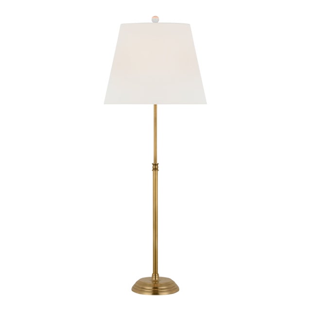 Suzanne Kasler by Visual Comfort Signature Wyatt 29" Buffet Lamp in Hand-Rubbed Antique Brass with Linen Shade For Sale
