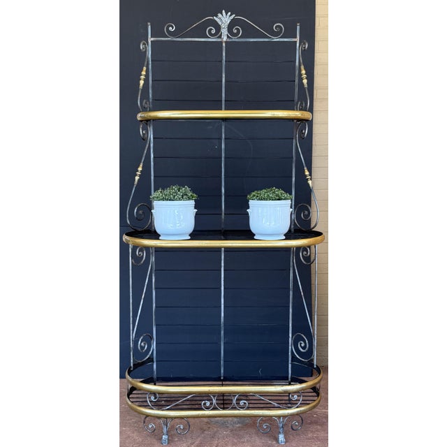 Metal French Boulangerie Stand or Baker's Rack of Wrought Iron and Brass For Sale - Image 7 of 12