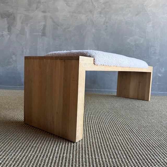 Beige Casi Sheep Bench in White Oak and Natural Genuine Sheep Upholstery For Sale - Image 8 of 15