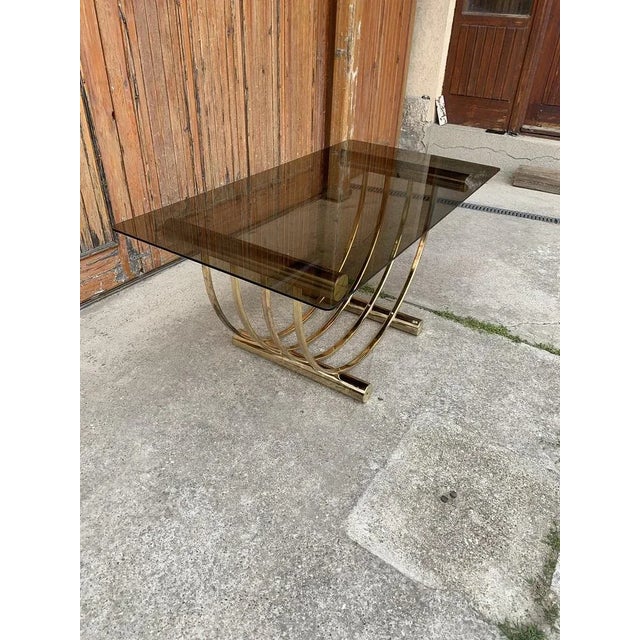 Brass and Glass Dining Table, Italy, 1970s For Sale - Image 4 of 6