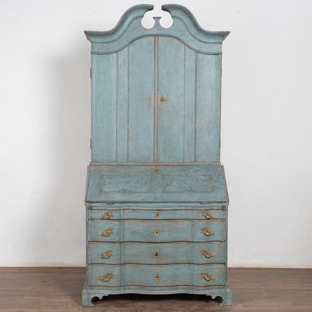 Rococo 19th Century Blue Oak Secretary Bureau From Denmark For Sale - Image 3 of 12