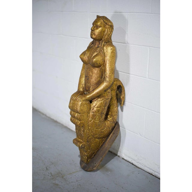 Vintage Carved Wooden Figurehead Gold Leaf Mermaid Bow of the Ship For Sale - Image 9 of 10