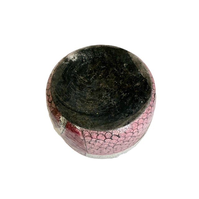 Ceramic Signed Raku Abstract Ceramic Decorative Round Lidded Box / 1970s Pink Bird Studio Art Pottery For Sale - Image 7 of 7