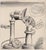 Vintage political cartoon by H.M. Talburt (American, 1895-1966). A man in a suit is speaking about the president into his...