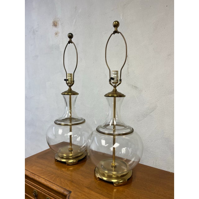 Hollywood Regency Hollywood Regency Chinoiserie Urn Lamps Clear Glass For Sale - Image 3 of 8