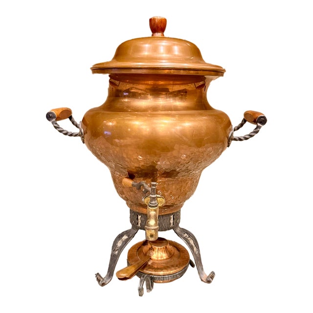 Vintage Stöckli Netstal Swiss Hammered Copper Samovar Tabletop Beverage Urn With Burner For Sale