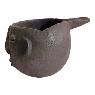 Vintage Kuba Wooden Cup Figural Head Congo 8.5" W For Sale