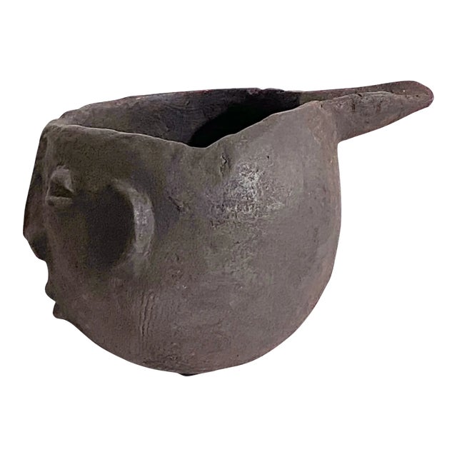 Vintage Kuba Wooden Cup Figural Head Congo 8.5" W For Sale