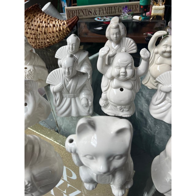 1970s 1970s Collection of White Ceramic Asian Style Fun Cups- Set of 11 For Sale - Image 5 of 12