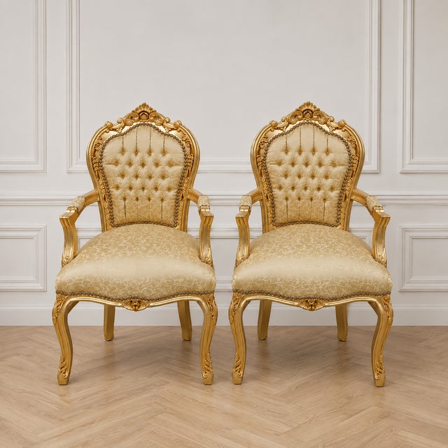 Elevate your interior with this elegant French Louis XV style armchair, featuring an ornate carved wood frame finished in...