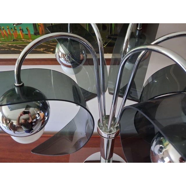 Robert Sommeman Style Vintage Space Age Chrome 1970's 5 Light Waterfall Lamp With Smoked Lucite Petals. For Sale - Image 9 of 15