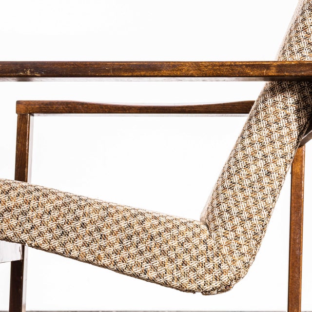 1950's Original Single Armchair with Square Frame And Off-White Diamond Pattern. Sourced direct in the Czech republic...
