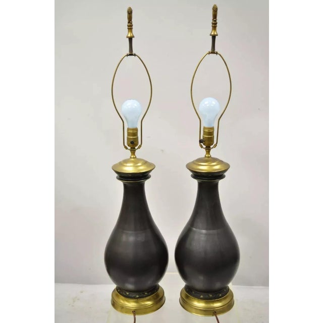 Antique French Neoclassical Black Porcelain Classical Bulbous Table Lamps - Pair For Sale - Image 10 of 12