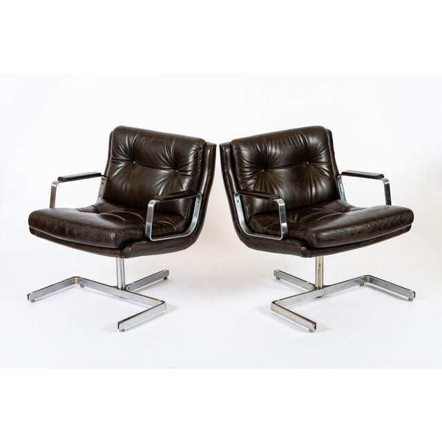Mid-Century Modern Mid Century French Brown Leather Lounge Chairs by Raphael Raffel 1970s For Sale - Image 3 of 18