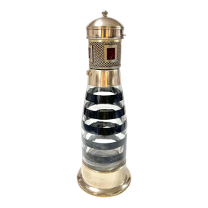 Vintage Nautical Lighthouse Cocktail Shaker Decanter Barware, Brass & Glass Maritime Accent