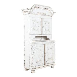 19th Century Swedish Pine Cabinet With Original White Paint For Sale