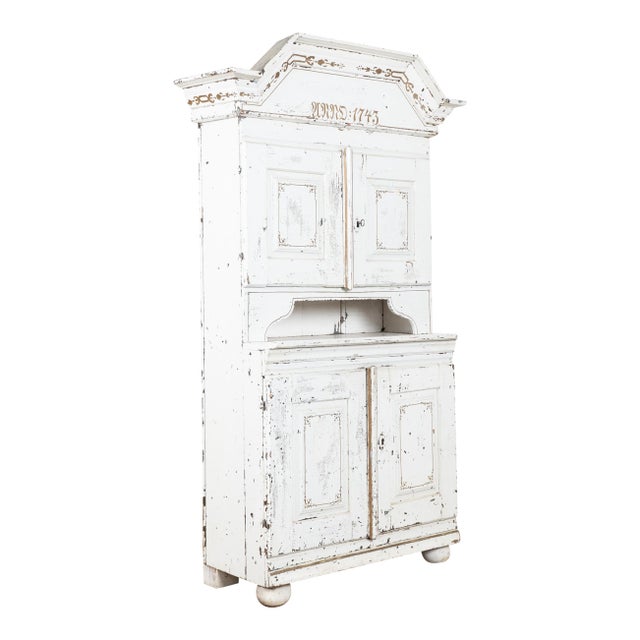 19th Century Swedish Pine Cabinet With Original White Paint For Sale