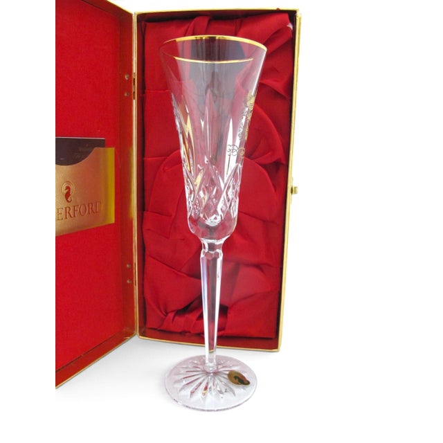 French Waterford Crystal 3 French Hens 12 Days of Christmas Gold Champagne Flute in Box For Sale - Image 3 of 13