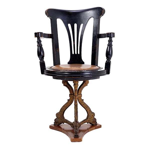 Antique Black Stained Oak Chair For Sale