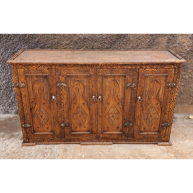 Sienna Chelhaoui Moroccan Hand Carved Berber Style Wooden Sideboard For Sale - Image 8 of 8