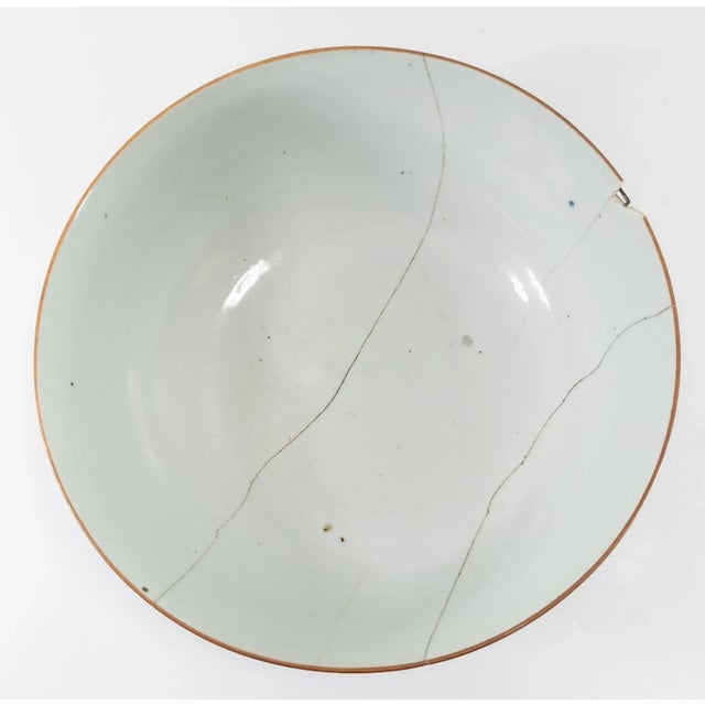 Early 18th Century 18th Century or Earlier Chinese Ming or Qing Dynasty Blue Glazed Bowl With Staple Repairs For Sale - Image 5 of 12