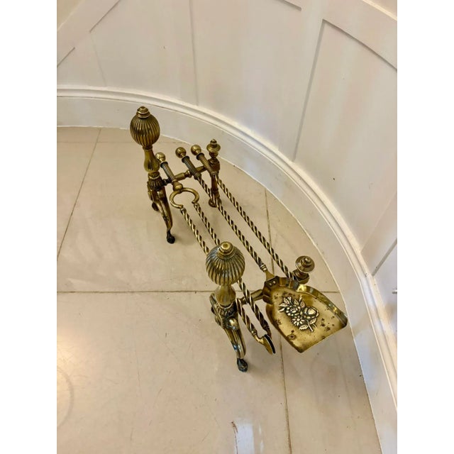 Gold Antique Victorian Brass Fire Irons and Dog, 1860 For Sale - Image 8 of 13