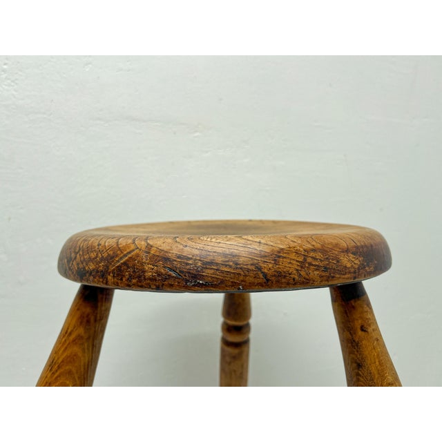 Wood Rustic Elm Wood and Iron Cottage Farmer Stool, 1920s For Sale - Image 7 of 10