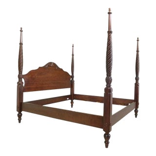 Ethan Allen British Classics Solid Cherry Wood King Size Four Poster Bed - Vintage Late 20th Century For Sale