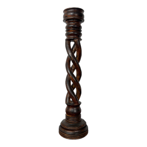 27-Inch Antique Hand-Carved Openwork Barley Twist Candlestick | 6" Diameter Base | Early 20th Century