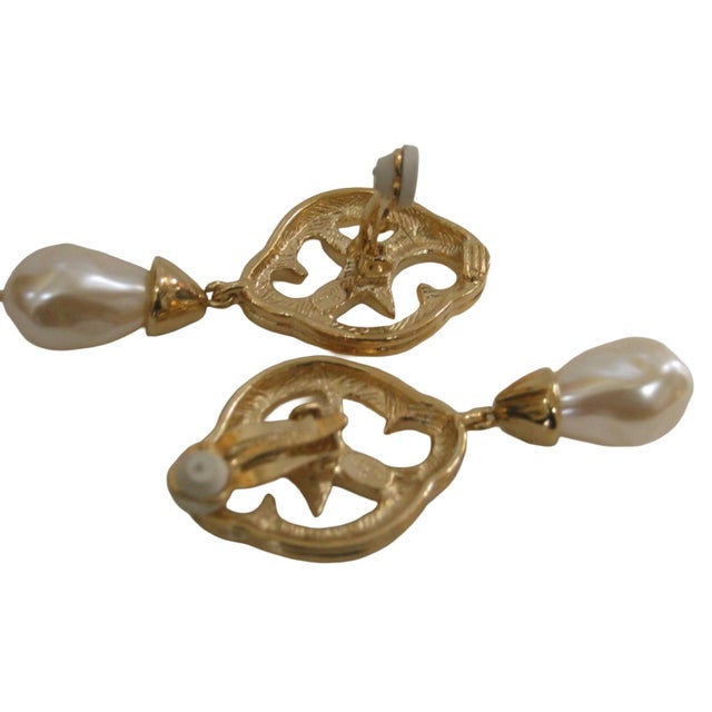 Modern Givenchy 1980s Gold-Plated Open Work Glass Baroque Pearl Dangle Earrings, 2 Pieces For Sale - Image 3 of 4